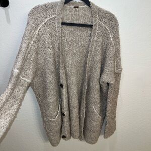 Free People Neutral Cream Textured Open-Front Cardigan